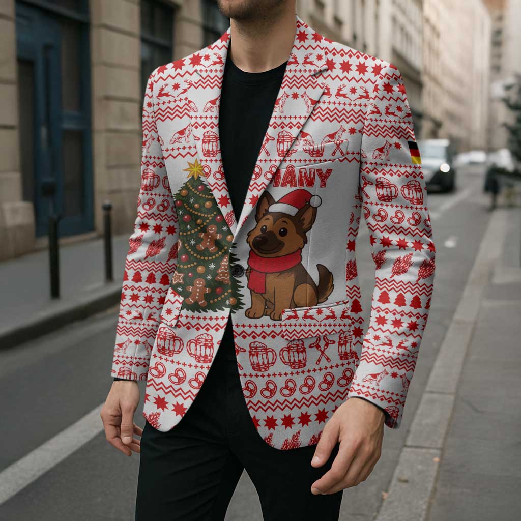 Germany Christmas Blazer with German Shepherd Dog Gingerbread Tree and Red Holiday Pattern - Wonder Print Shop