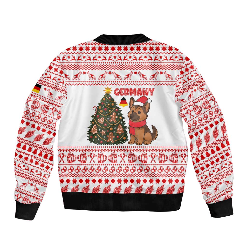 Germany Christmas Bomber Jacket with German Shepherd Dog Gingerbread Tree and Red Holiday Pattern - Wonder Print Shop