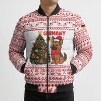 Germany Christmas Bomber Puffer Jacket with German Shepherd Dog Gingerbread Tree and Red Holiday Pattern - Wonder Print Shop