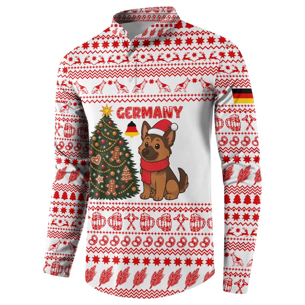 Germany Christmas Button Sweatshirt with German Shepherd Dog Gingerbread Tree and Red Holiday Pattern - Wonder Print Shop