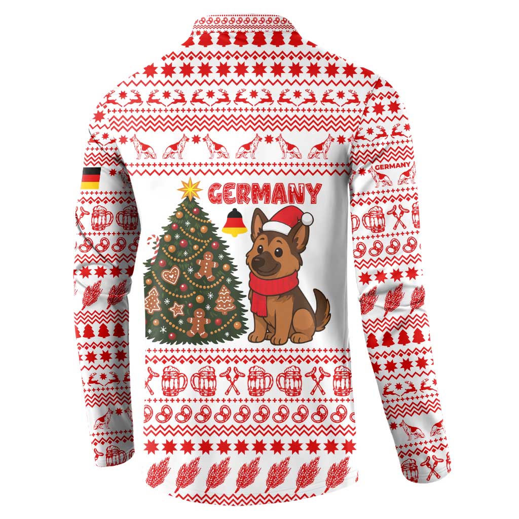Germany Christmas Button Sweatshirt with German Shepherd Dog Gingerbread Tree and Red Holiday Pattern - Wonder Print Shop