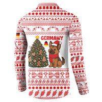 Germany Christmas Button Sweatshirt with German Shepherd Dog Gingerbread Tree and Red Holiday Pattern - Wonder Print Shop