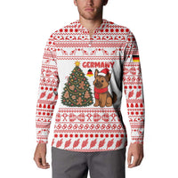 Germany Christmas Button Sweatshirt with German Shepherd Dog Gingerbread Tree and Red Holiday Pattern - Wonder Print Shop
