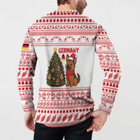 Germany Christmas Button Sweatshirt with German Shepherd Dog Gingerbread Tree and Red Holiday Pattern - Wonder Print Shop