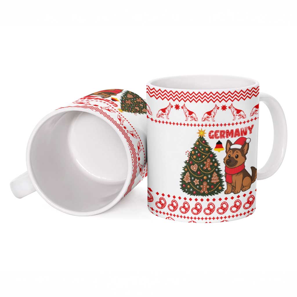 Germany Christmas Ceramic Mug with German Shepherd Dog Gingerbread Tree and Red Holiday Pattern - Wonder Print Shop