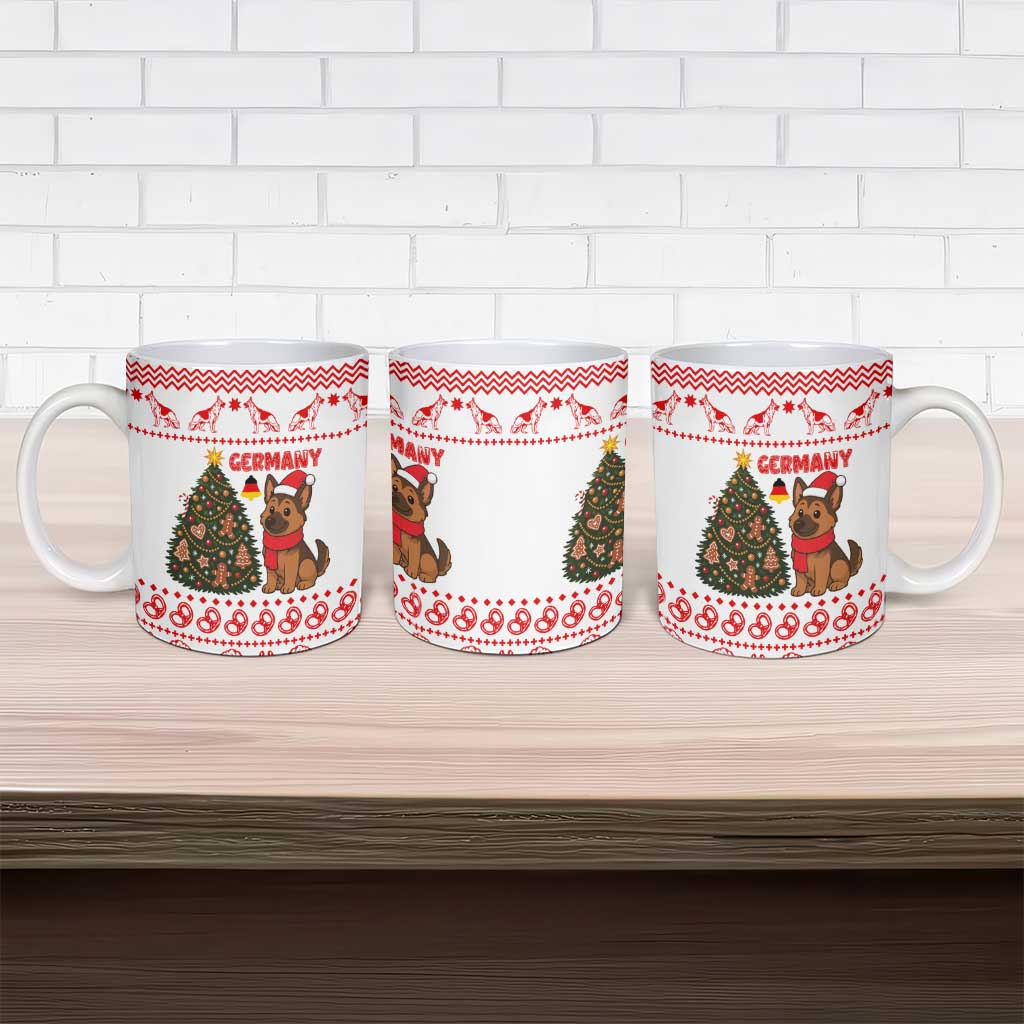 Germany Christmas Ceramic Mug with German Shepherd Dog Gingerbread Tree and Red Holiday Pattern - Wonder Print Shop