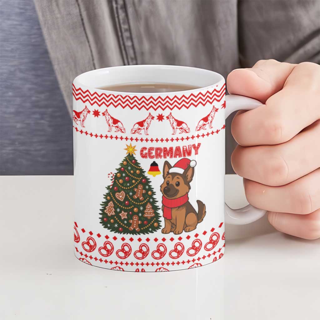 Germany Christmas Ceramic Mug with German Shepherd Dog Gingerbread Tree and Red Holiday Pattern - Wonder Print Shop