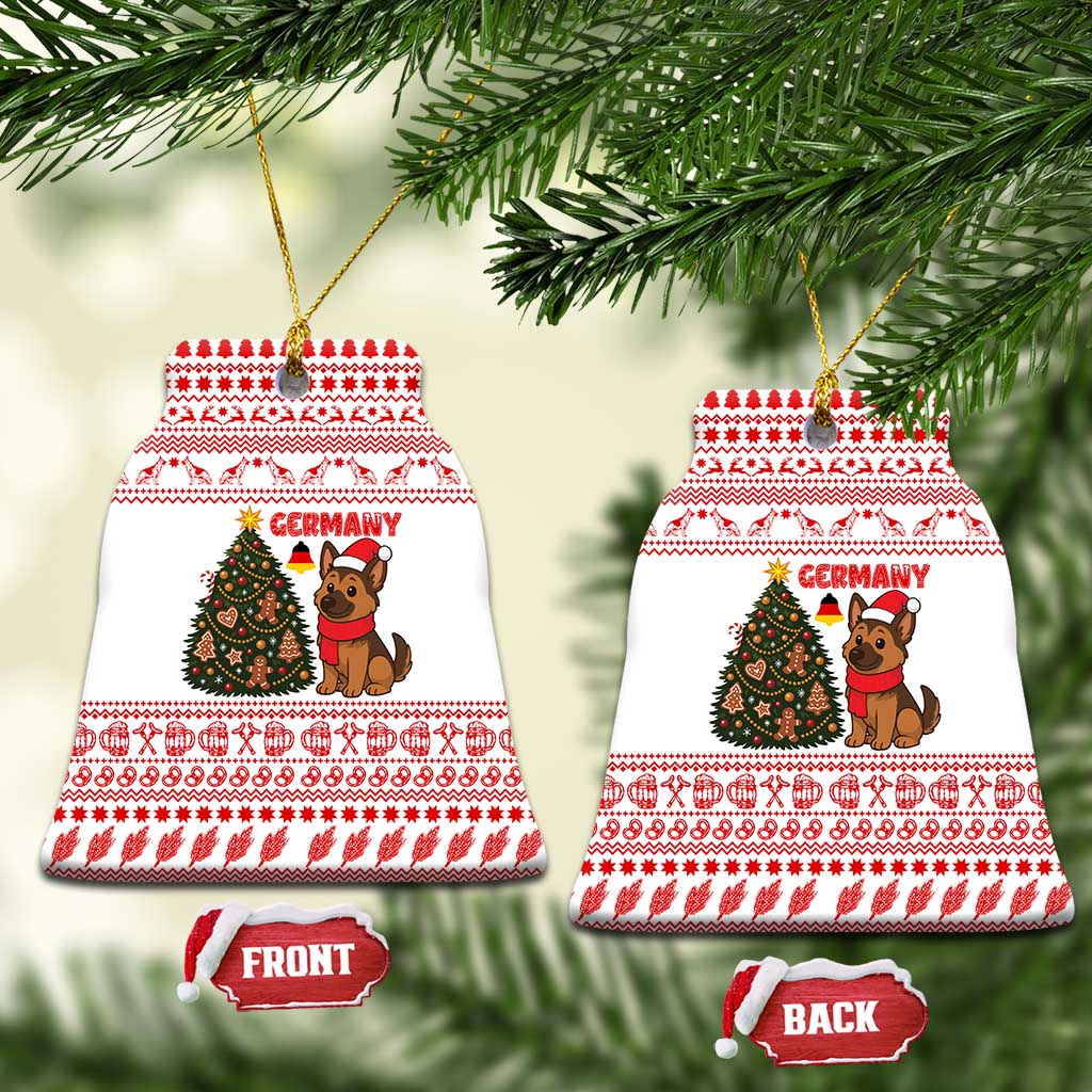 Germany Christmas Ceramic Ornament with German Shepherd Dog Gingerbread Tree and Red Holiday Pattern - Wonder Print Shop