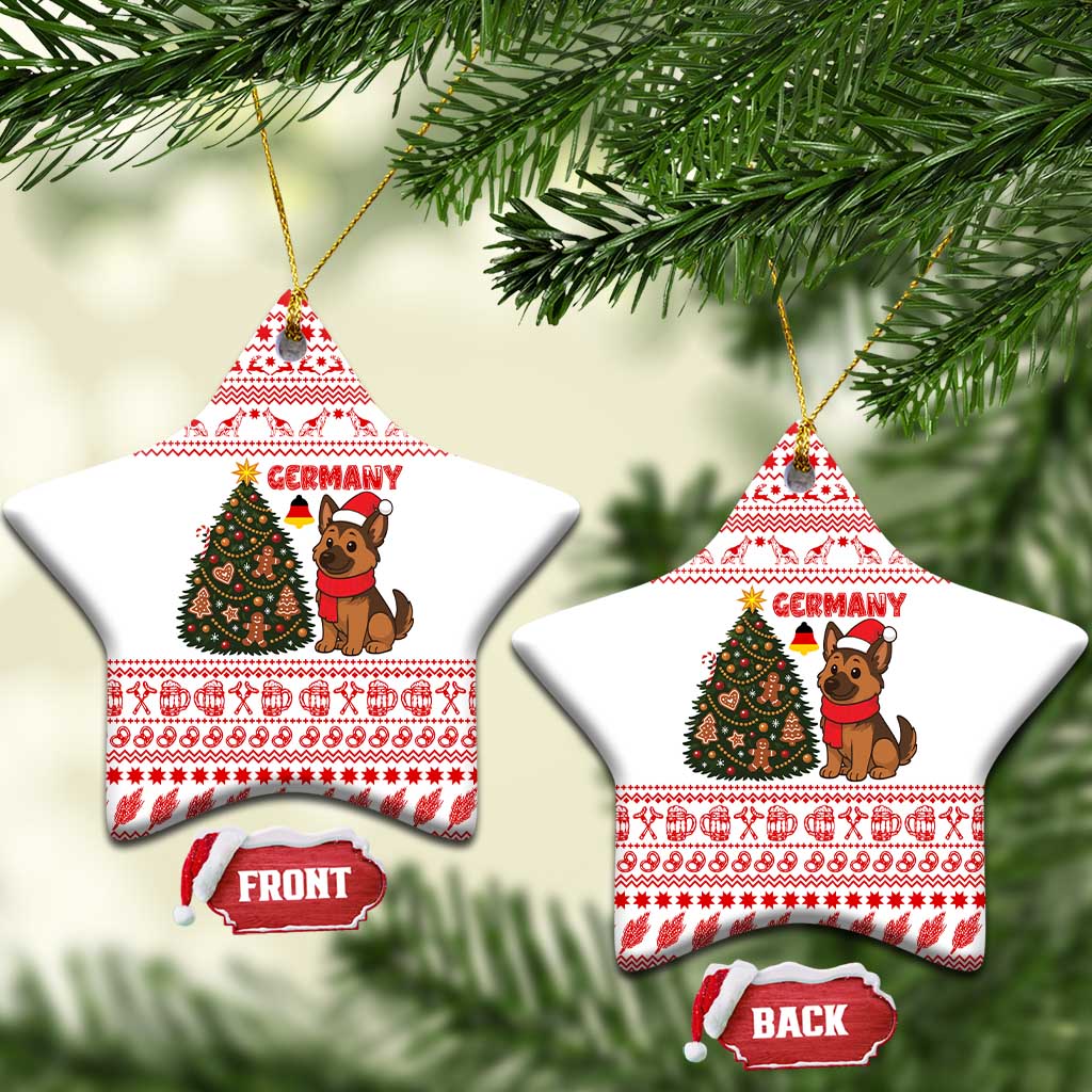 Germany Christmas Ceramic Ornament with German Shepherd Dog Gingerbread Tree and Red Holiday Pattern - Wonder Print Shop