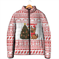 Germany Christmas Padded Jacket with German Shepherd Dog Gingerbread Tree and Red Holiday Pattern - Wonder Print Shop
