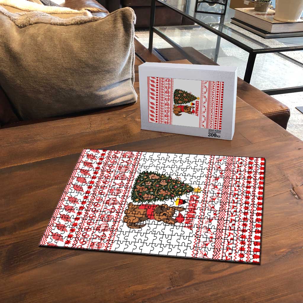 Germany Christmas Puzzle with German Shepherd Dog Gingerbread Tree and Red Holiday Pattern - Wonder Print Shop
