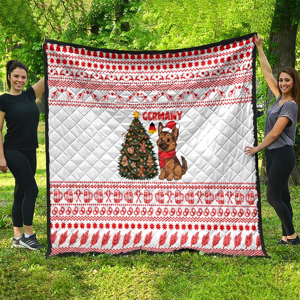 Germany Christmas Quilt with German Shepherd Dog Gingerbread Tree and Red Holiday Pattern - Wonder Print Shop