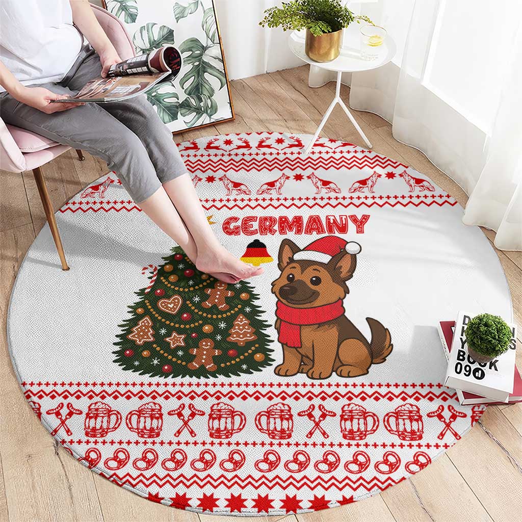 Germany Christmas Round Carpet with German Shepherd Dog Gingerbread Tree and Red Holiday Pattern - Wonder Print Shop