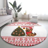 Germany Christmas Round Carpet with German Shepherd Dog Gingerbread Tree and Red Holiday Pattern - Wonder Print Shop