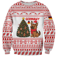 Germany Christmas Sweatshirt with German Shepherd Dog Gingerbread Tree and Red Holiday Pattern - Wonder Print Shop