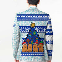 Uruguay Christmas Blazer with Capybaras Holiday Tree Sun Emblem and Blue Festive Pattern - Wonder Print Shop