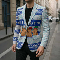 Uruguay Christmas Blazer with Capybaras Holiday Tree Sun Emblem and Blue Festive Pattern - Wonder Print Shop