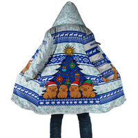Uruguay Christmas Cloak with Capybaras Holiday Tree Sun Emblem and Blue Festive Pattern - Wonder Print Shop