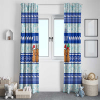 Uruguay Christmas Window Curtain with Capybaras Holiday Tree Sun Emblem and Blue Festive Pattern - Wonder Print Shop