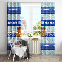 Uruguay Christmas Window Curtain with Capybaras Holiday Tree Sun Emblem and Blue Festive Pattern - Wonder Print Shop
