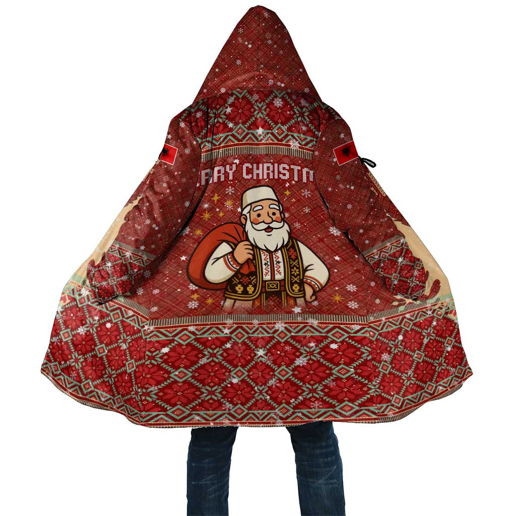 Albania Christmas Cloak with Red Geometric Design, Golden Double-Headed Eagle, and Santa Motif - Wonder Print Shop