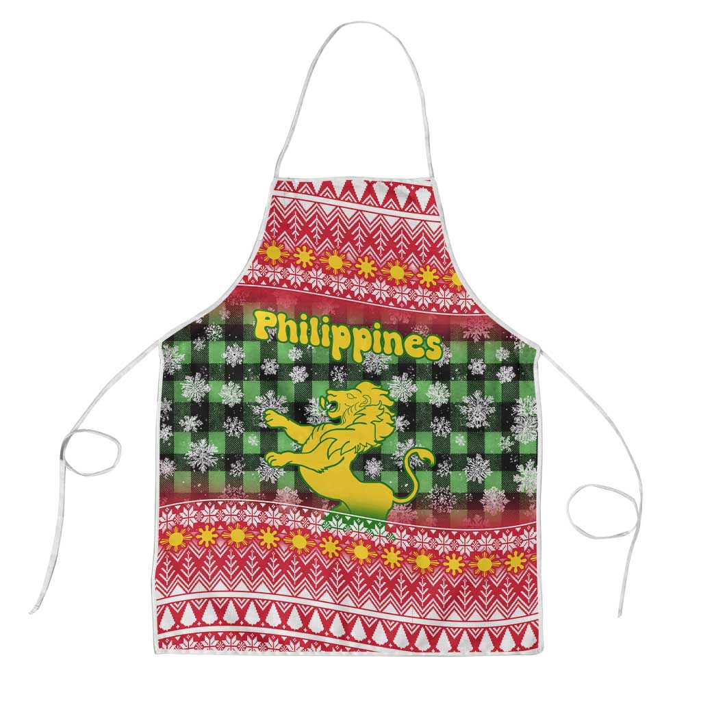 Philippines Christmas Apron with Red-Green Plaid Design, Yellow Lion, and National Coat of Arms Motif - Wonder Print Shop