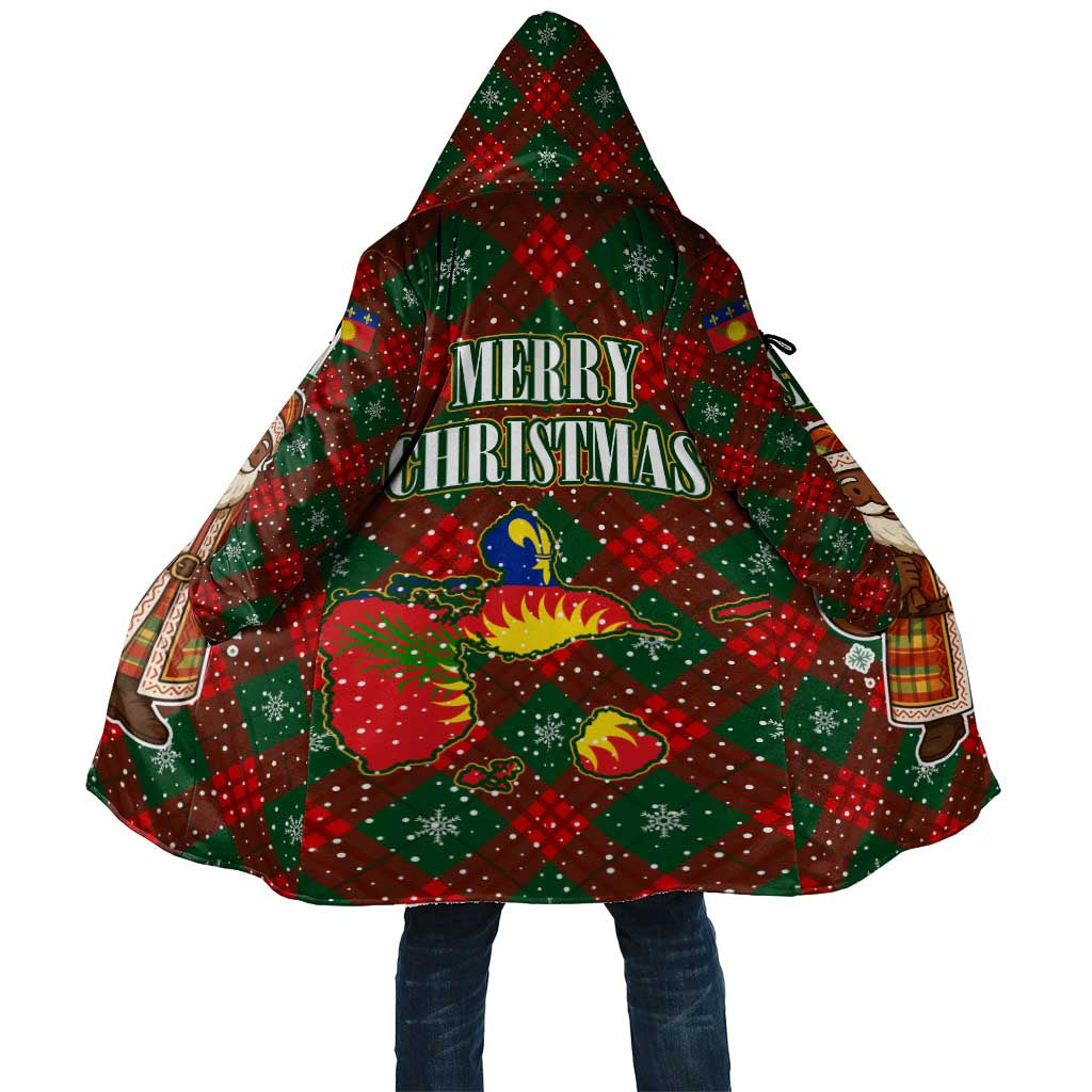 Guadeloupe Christmas Cloak with Green-Red Plaid Design, Island Map, and Traditional Santa Motif - Wonder Print Shop