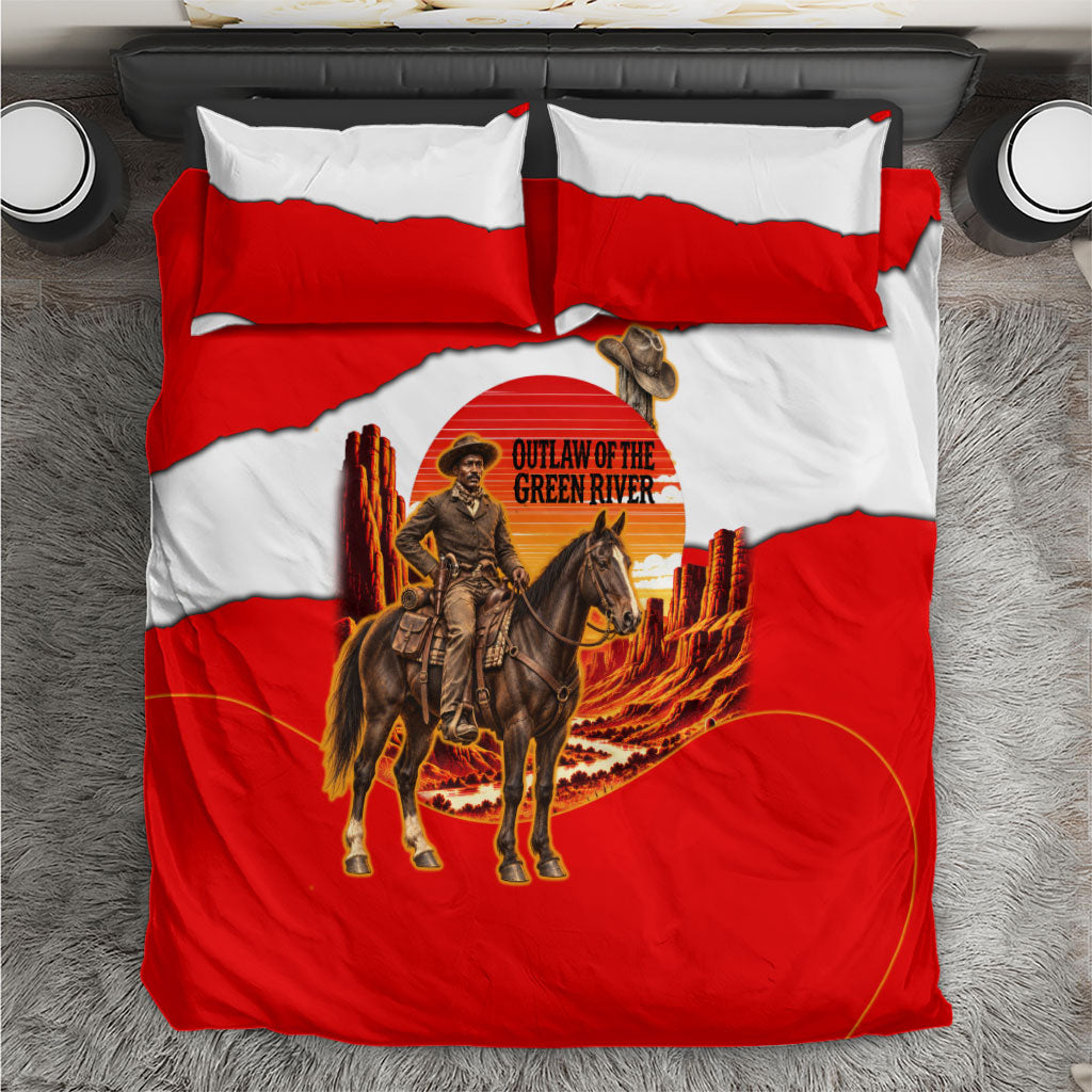 Isom Dart Outlaw Of The Green River Browns Park Bedding Set Vintage Western Black Cowboy Skull Desert Sunset
