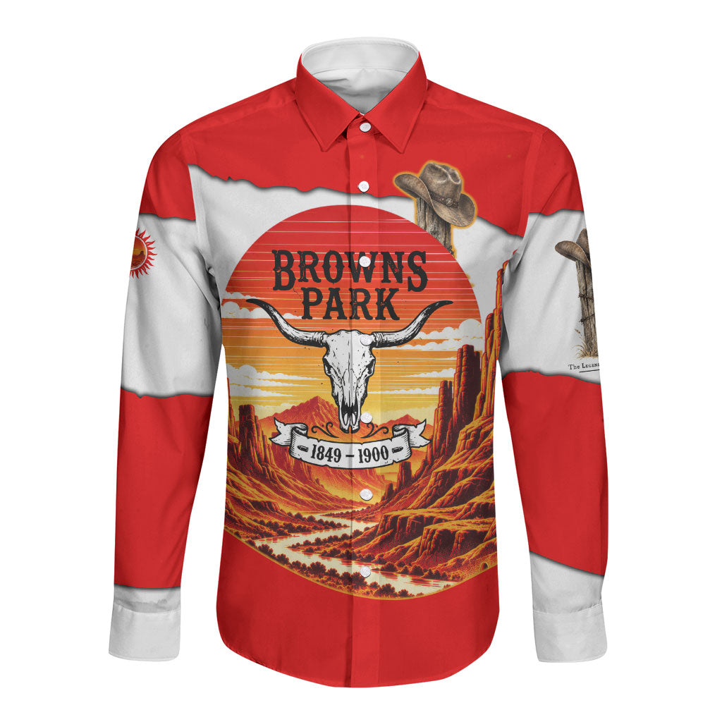Isom Dart Outlaw Of The Green River Browns Park Long Sleeve Button Shirt Vintage Western Black Cowboy Skull Desert Sunset