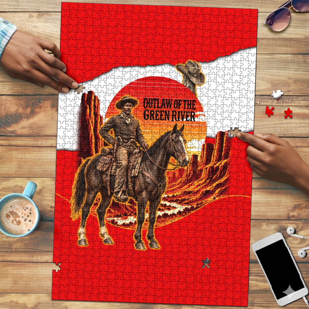 Isom Dart Outlaw Of The Green River Browns Park Puzzle Vintage Western Black Cowboy Skull Desert Sunset