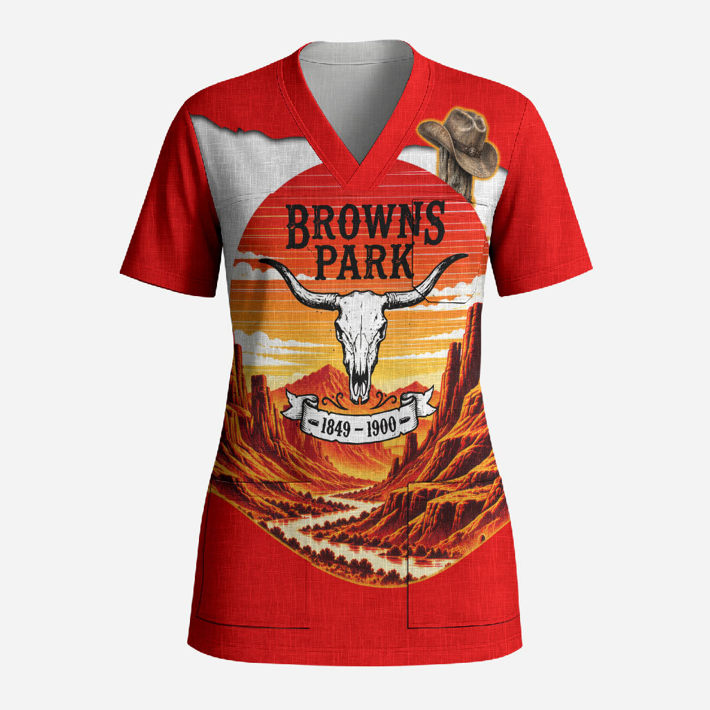 Isom Dart Outlaw Of The Green River Browns Park Scrub Top Vintage Western Black Cowboy Skull Desert Sunset
