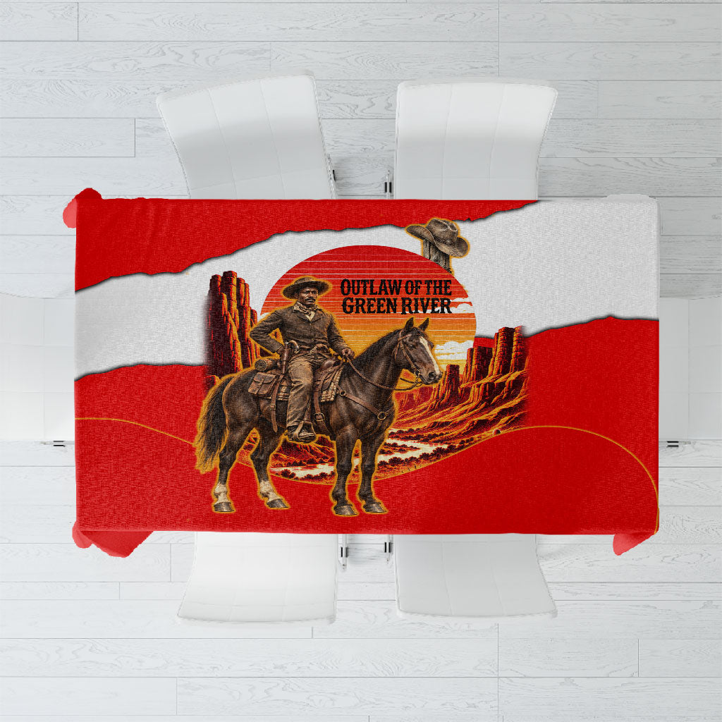 Isom Dart Outlaw Of The Green River Browns Park Tablecloth Vintage Western Black Cowboy Skull Desert Sunset