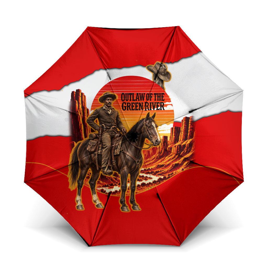 Isom Dart Outlaw Of The Green River Browns Park Umbrella Vintage Western Black Cowboy Skull Desert Sunset