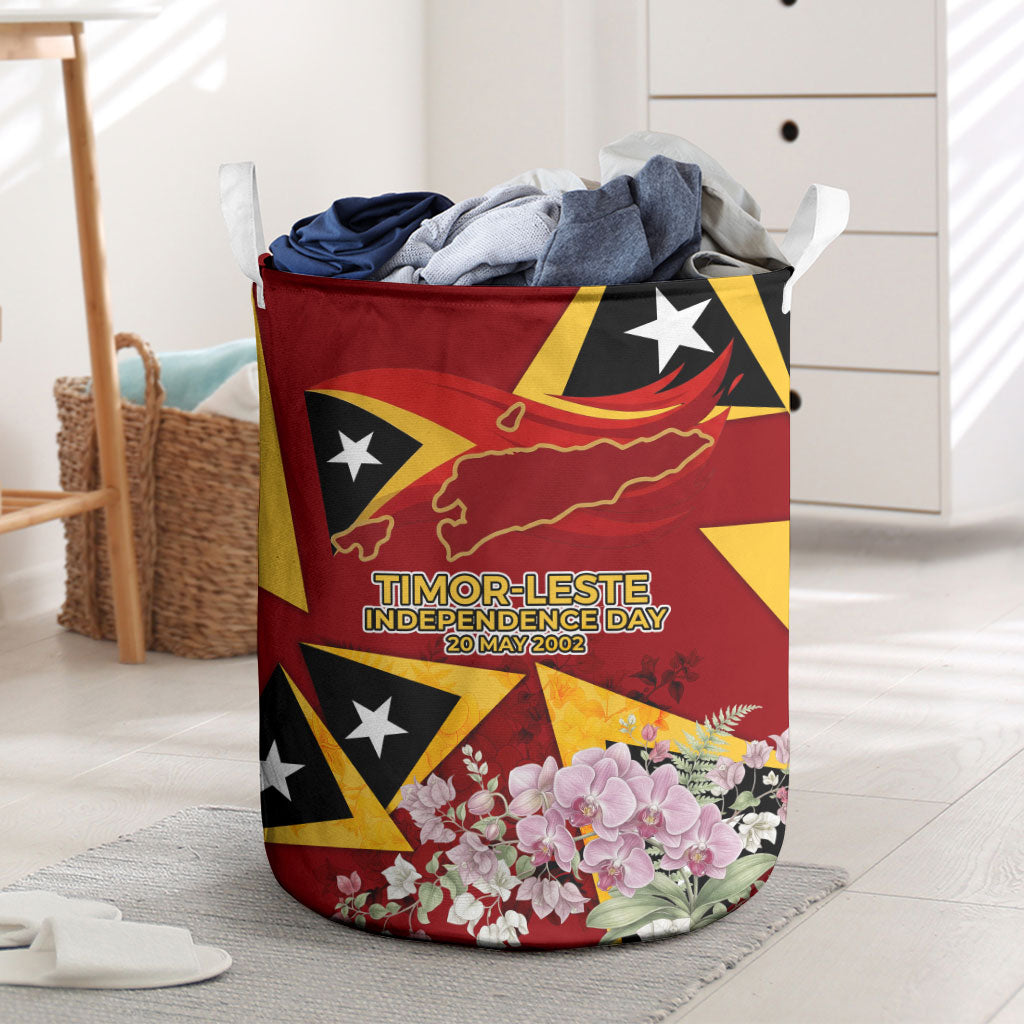 Timor-Leste Independence Day Laundry Basket Timor-Leste Cultural Pride - Cristi Rei Floral