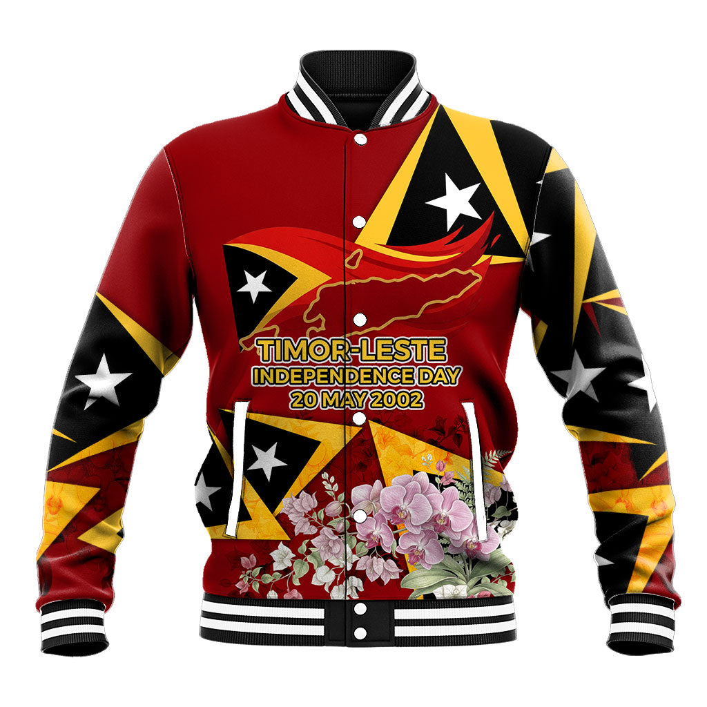 Timor-Leste Independence Day Baseball Jacket Timor-Leste Cultural Pride - Cristi Rei Floral