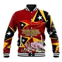 Timor-Leste Independence Day Baseball Jacket Timor-Leste Cultural Pride - Cristi Rei Floral