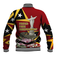 Timor-Leste Independence Day Baseball Jacket Timor-Leste Cultural Pride - Cristi Rei Floral