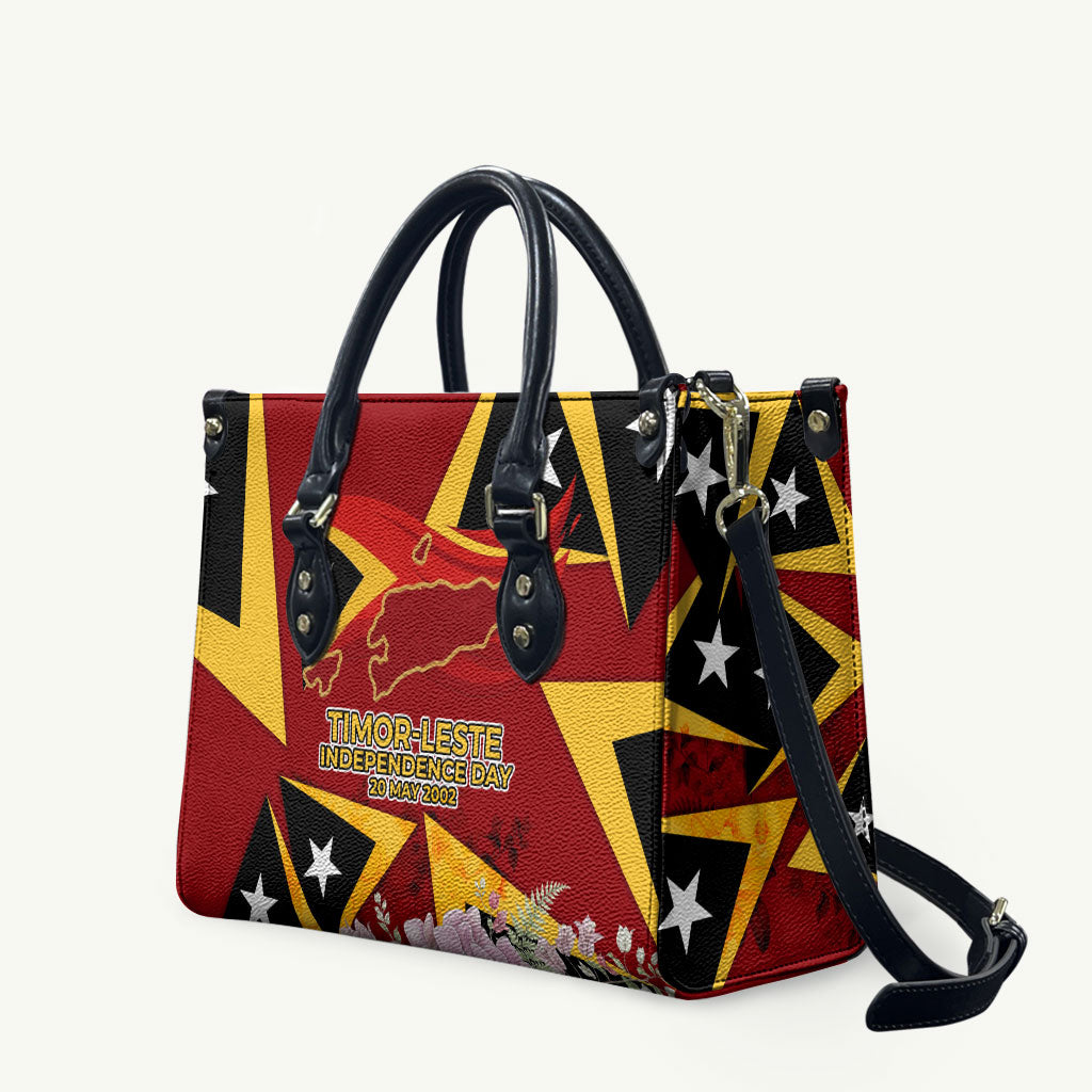 Timor-Leste Independence Day Leather Bag Timor-Leste Cultural Pride - Cristi Rei Floral