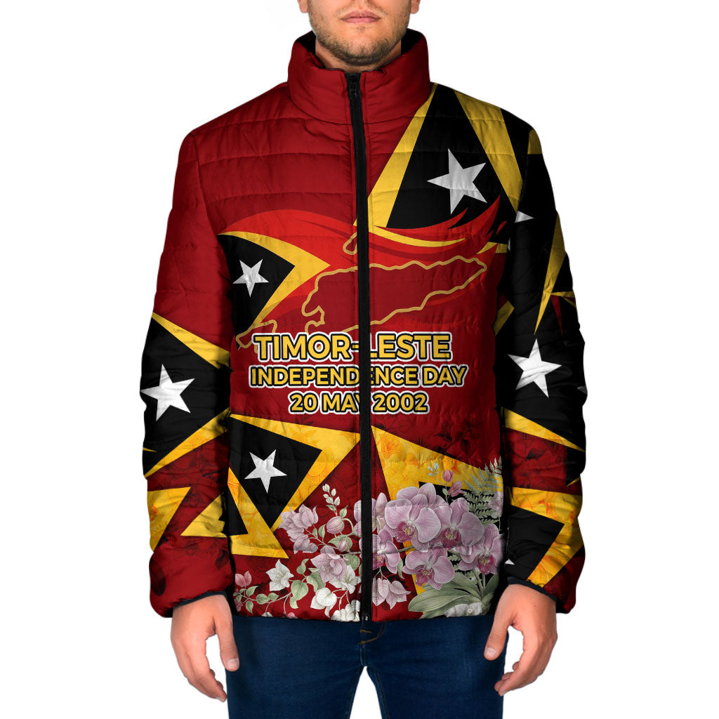 Timor-Leste Independence Day Padded Jacket Timor-Leste Cultural Pride - Cristi Rei Floral