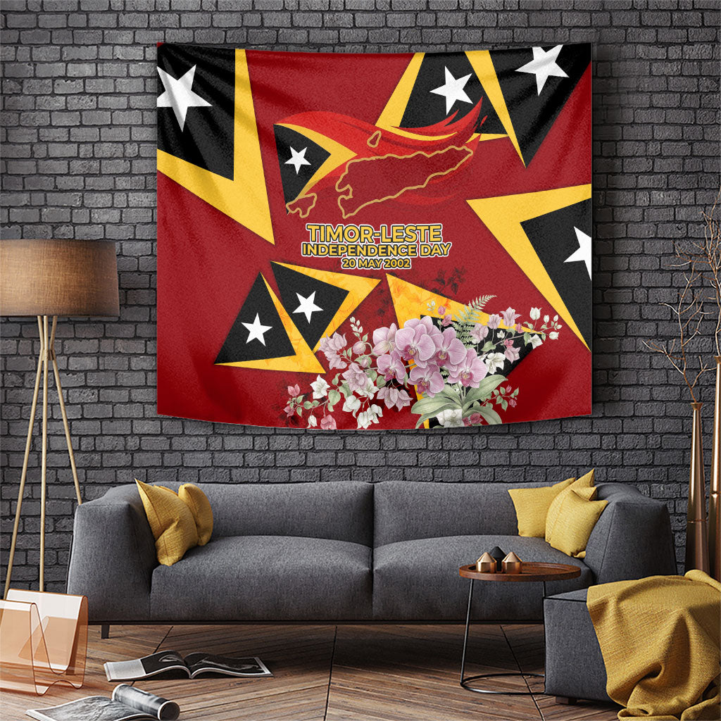 Timor-Leste Independence Day Tapestry Timor-Leste Cultural Pride - Cristi Rei Floral