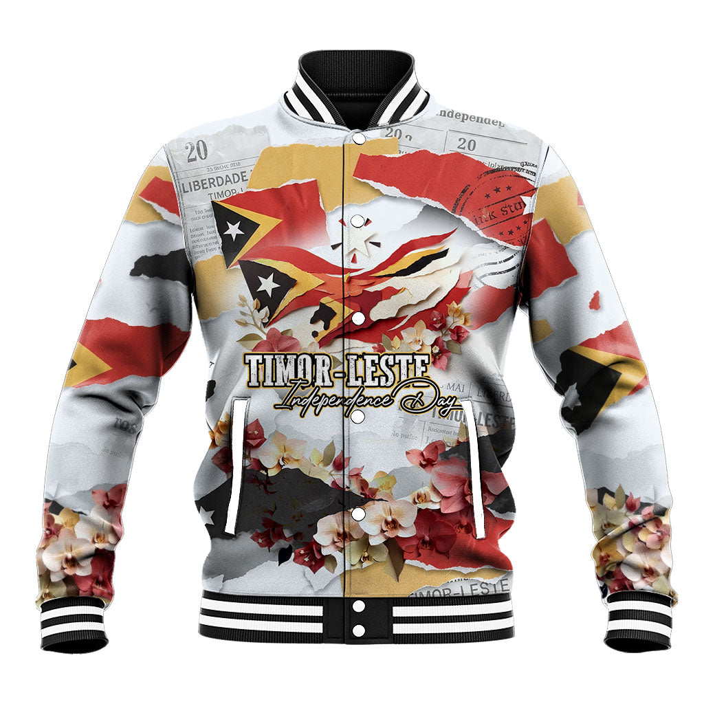 Timor-Leste Independence Day Baseball Jacket Timor-Leste Flag Cultural Heritage Floral