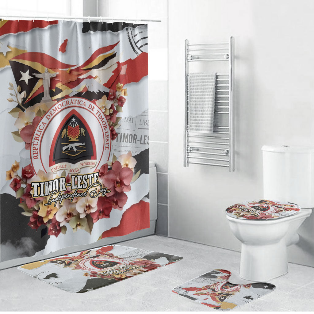 Timor-Leste Independence Day Bathroom Set Timor-Leste Flag Cultural Heritage Floral