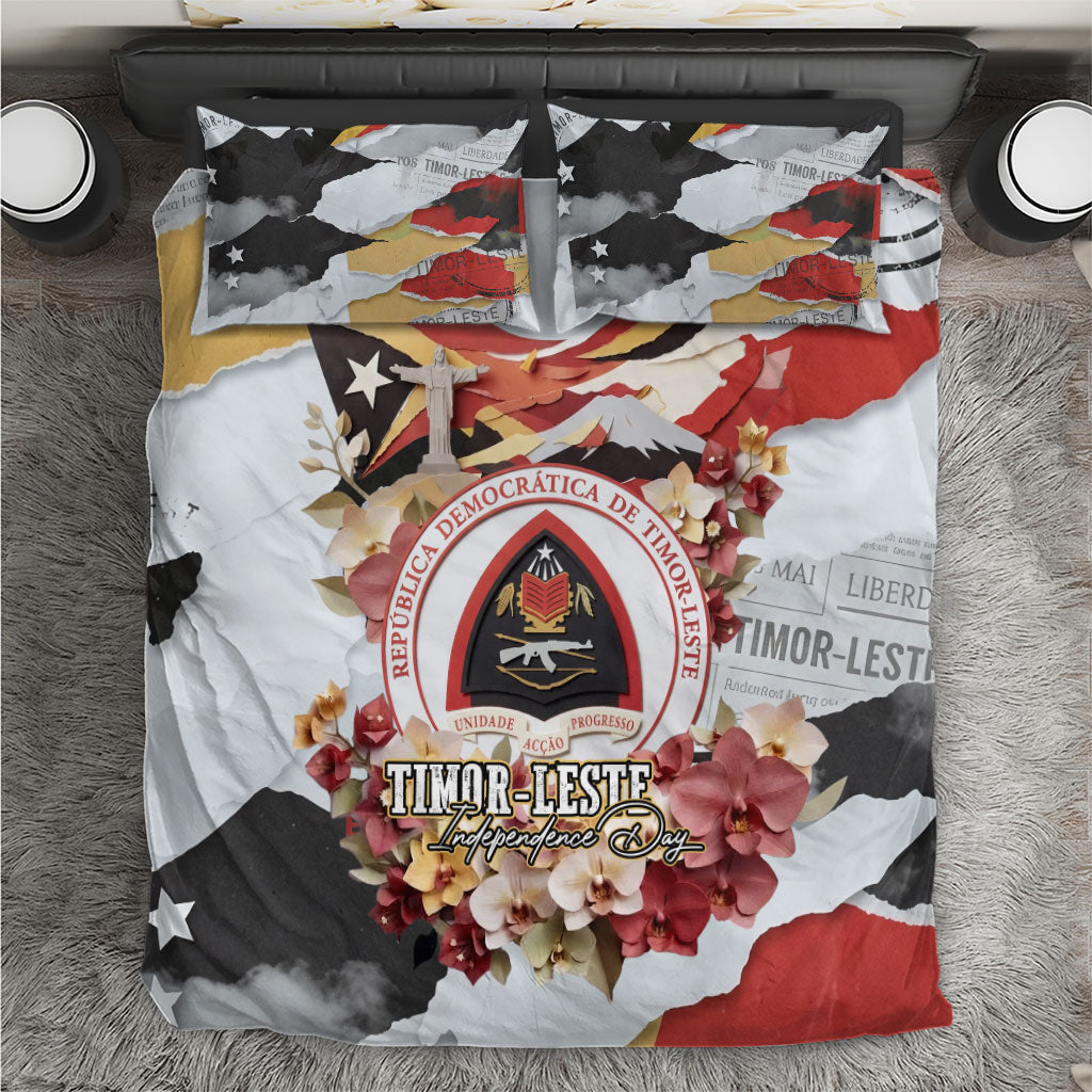 Timor-Leste Independence Day Bedding Set Timor-Leste Flag Cultural Heritage Floral