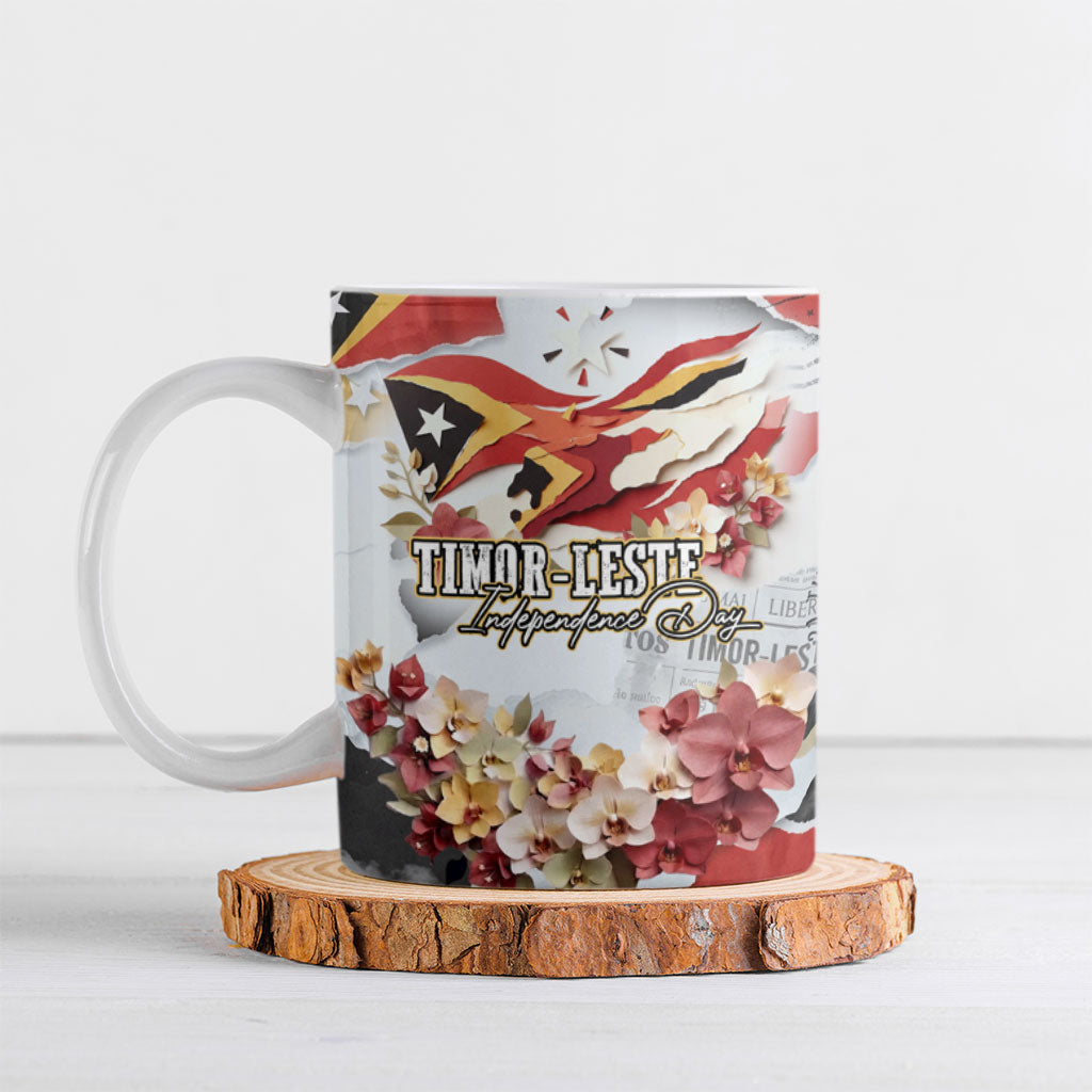 Timor-Leste Independence Day Ceramic Mug Timor-Leste Flag Cultural Heritage Floral