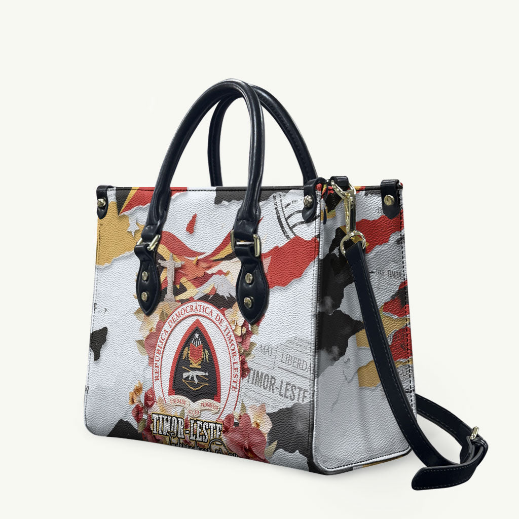 Timor-Leste Independence Day Leather Bag Timor-Leste Flag Cultural Heritage Floral