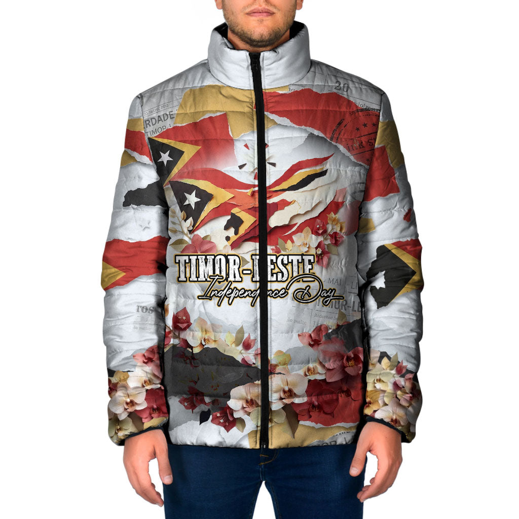 Timor-Leste Independence Day Padded Jacket Timor-Leste Flag Cultural Heritage Floral