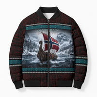 Norway Viking Ship Warrior Bomber Puffer Jacket Norse Mythology Rune