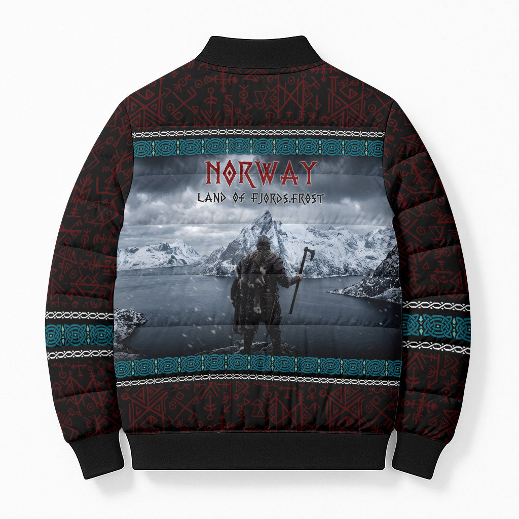 Norway Viking Ship Warrior Bomber Puffer Jacket Norse Mythology Rune