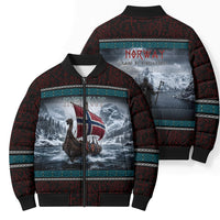 Norway Viking Ship Warrior Bomber Puffer Jacket Norse Mythology Rune