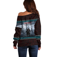 Norway Viking Ship Warrior Off Shoulder Sweater Norse Mythology Rune